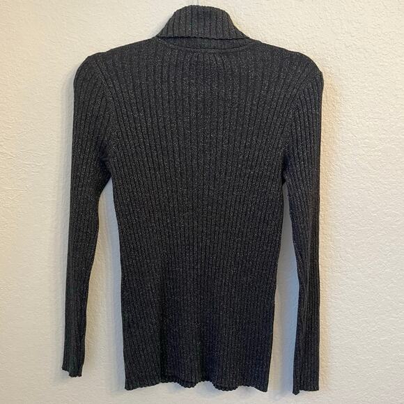 Chicos Metallic Sparkle Turtleneck Sweater Sz 0 Small Gray Silver - Picture 4 of 9